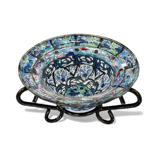 Glass Pedstal Bowl decorated with Polymer Clay