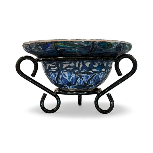 Glass Pedstal Bowl decorated with Polymer Clay