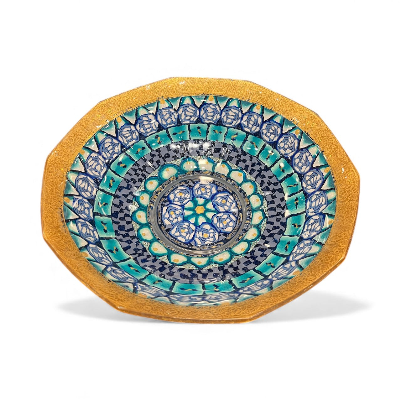 Gold Rimmed Glass Bowl decorated with Polymer Clay