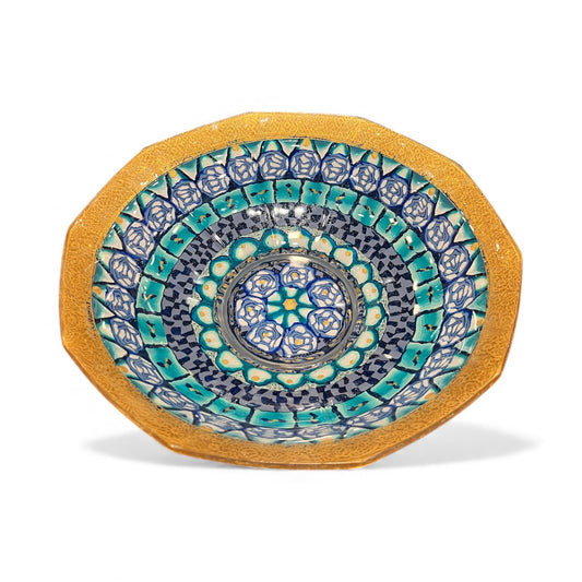 Gold Rimmed Glass Bowl decorated with Polymer Clay