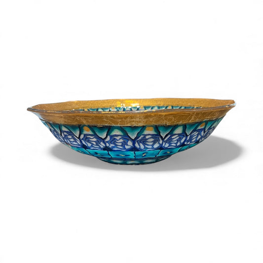 Gold Rimmed Glass Bowl decorated with Polymer Clay