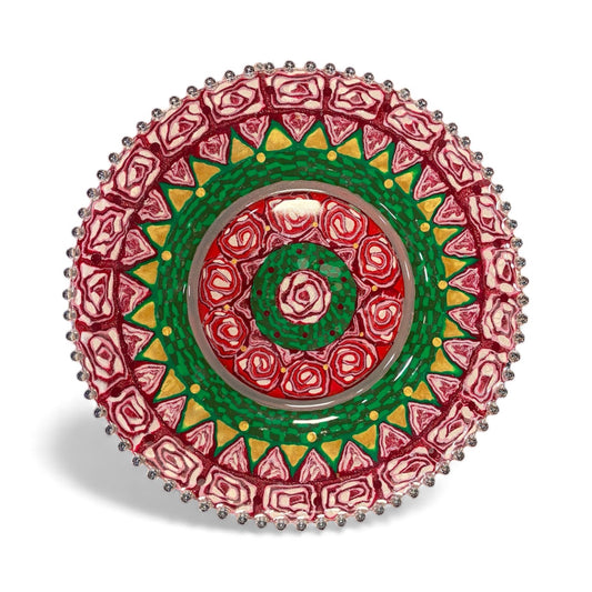 Glass Platter with Beaded Edge Decorated by Barbara Levy