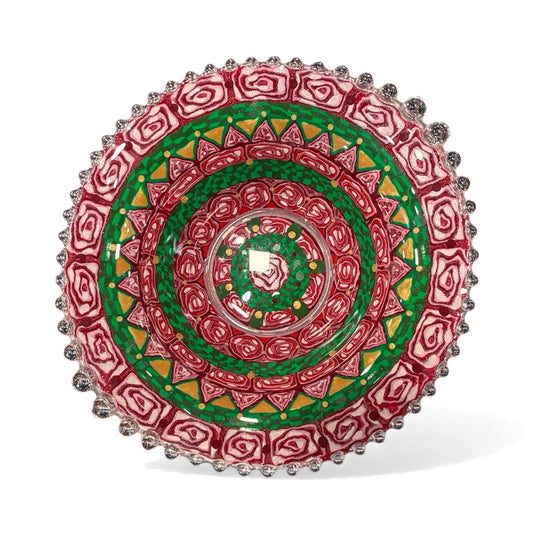 Holiday Glass Plate with Beaded Edge – Handcrafted Polymer Clay Design by Barbara Levy