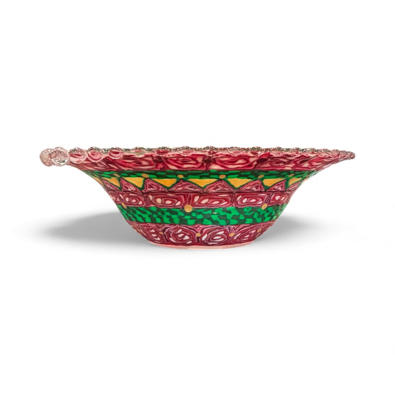 Holiday Glass Plate with Beaded Edge – Handcrafted Polymer Clay Design by Barbara Levy