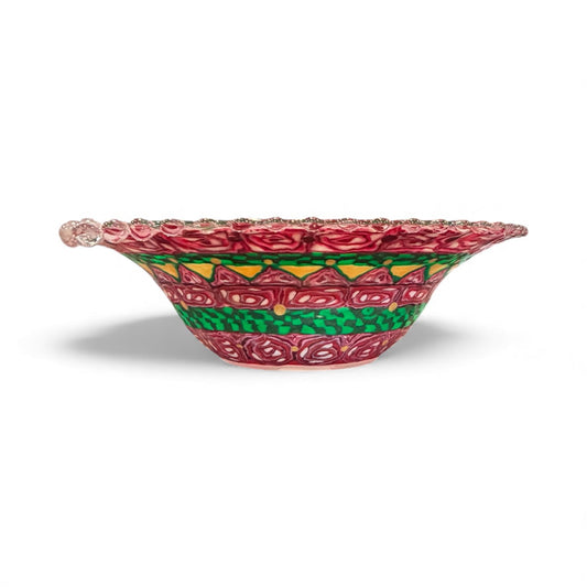 Holiday Glass Plate with Beaded Edge – Handcrafted Polymer Clay Design by Barbara Levy