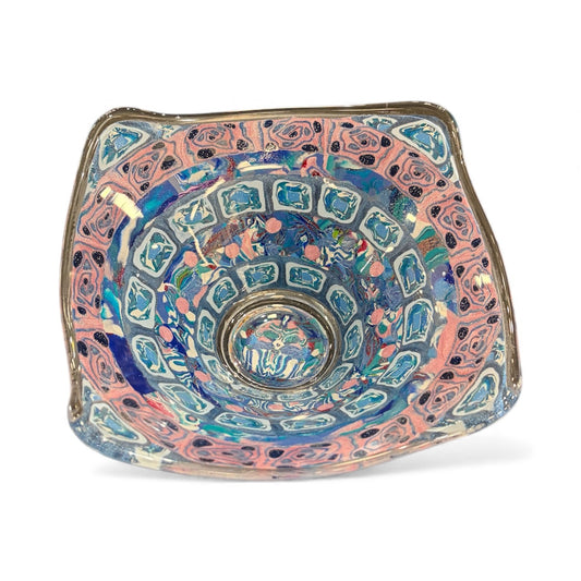 Small Glass Candy Dish by Barbara Levy – Pink & Blue Elegance