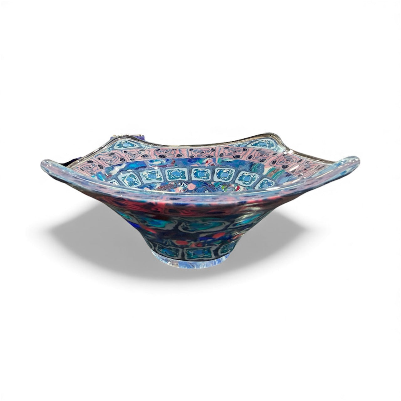 Small Glass Candy Dish by Barbara Levy – Pink & Blue Elegance