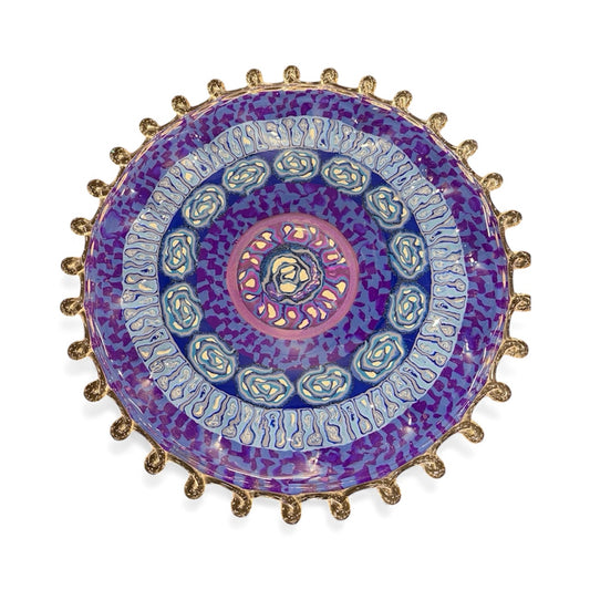 Polymer Clay Decorated Glass Platter by Barbara Levy – Handmade Beauty for Your Table