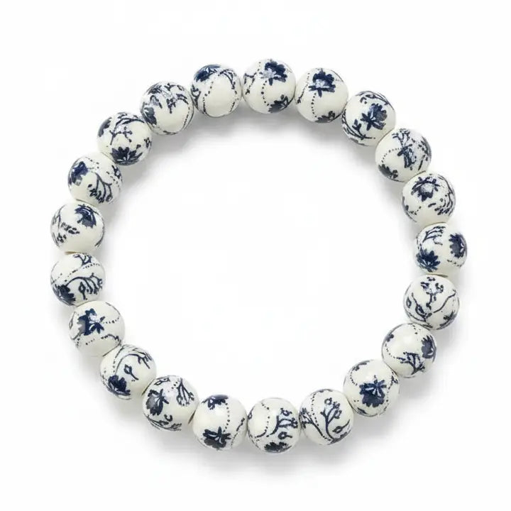 Ink-Wash Painted Ceramic Bead Bracelet