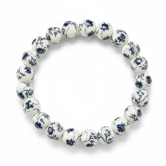 Ink-Wash Painted Ceramic Bead Bracelet