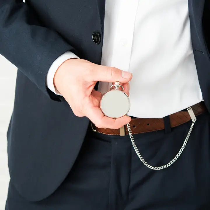 Silver Mechanical Pocket Watch & Fob