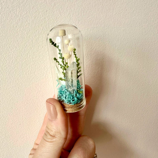 Blue Crystal Fairy Garden Mini Glass Cloche Terrarium