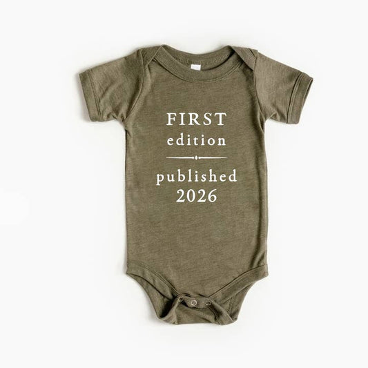 First Edition Book Style Baby Onesie