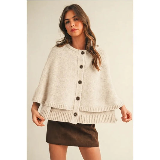 Button Front Tiered Knit Capelet