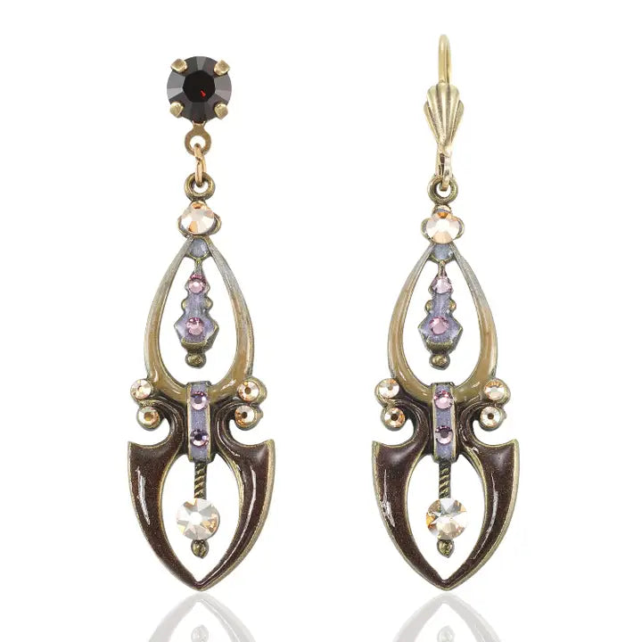 Art Nouveau Brown and Lavender Crystal Earrings