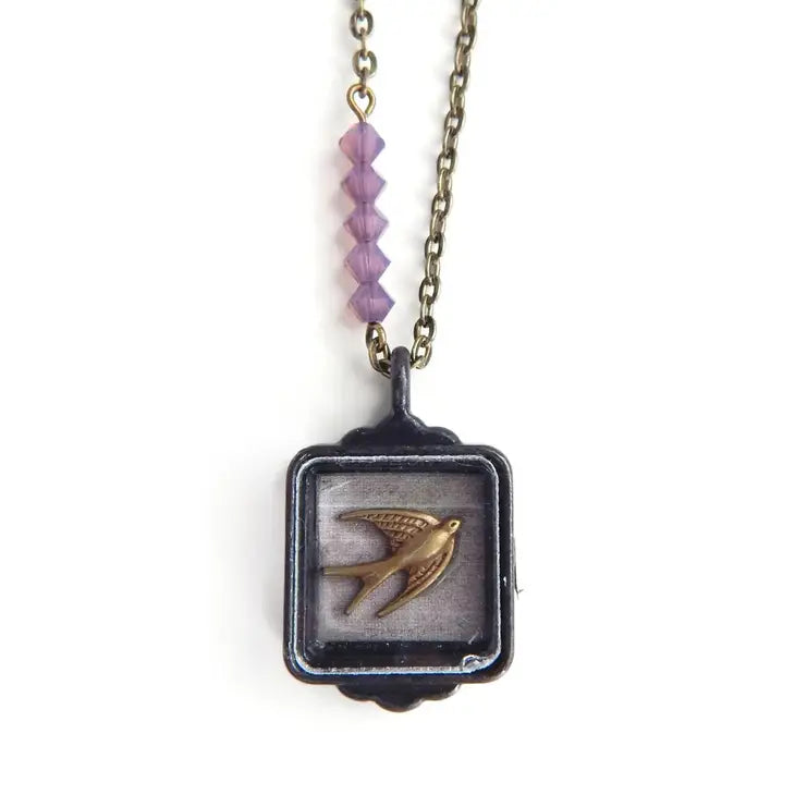 Ava Sparrow Bird Necklace - with Crystals