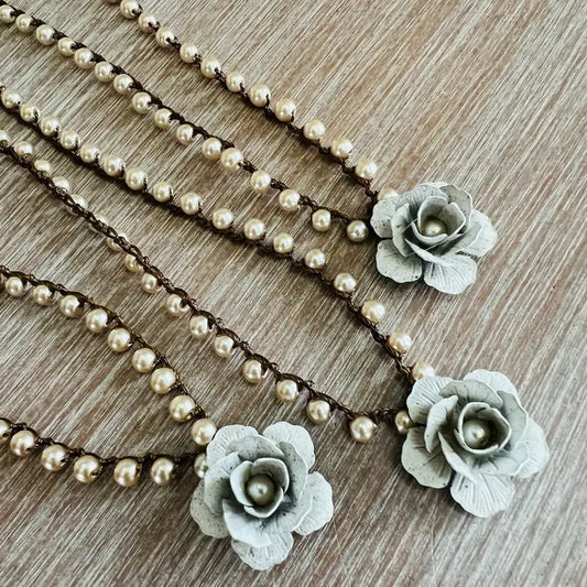 Ivory Rose Vintage Flower and Pearl Necklace