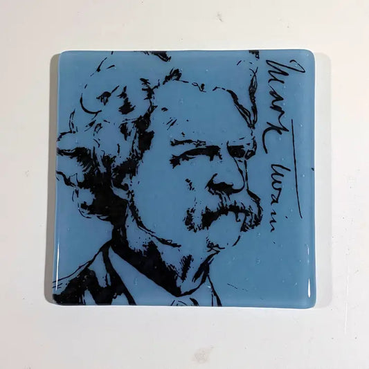 Mark Twain Fused Glass 4" Single Coaster, Barware, Handmade