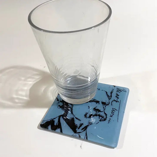 Mark Twain Fused Glass 4" Single Coaster, Barware, Handmade