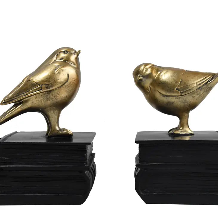 Gold Bird On Book Bookend Pair