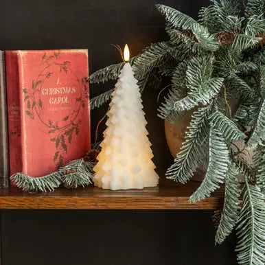 9" Cream 3D Flame Fir Tree Candle