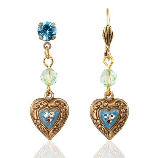 Turquoise and Green Crystal Heart & Charm Earrings