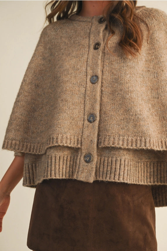 Button Front Tiered Knit Capelet