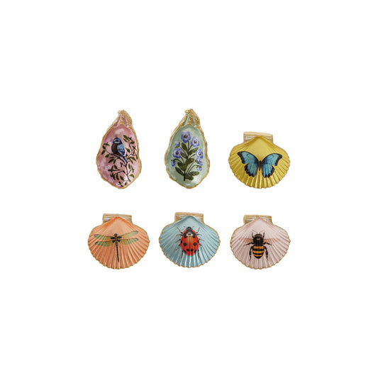 Resin Shell Shaped Magnet w/ Flora/Fauna Image