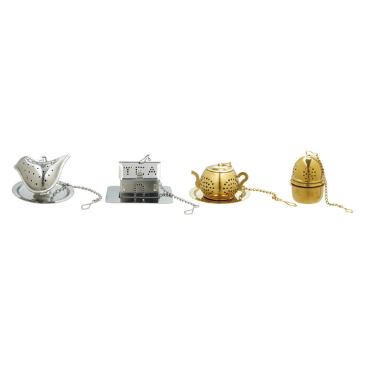 Stainless Steel Shaped Loose Tea Infuser with Dish, Gold/Nickel Finish
