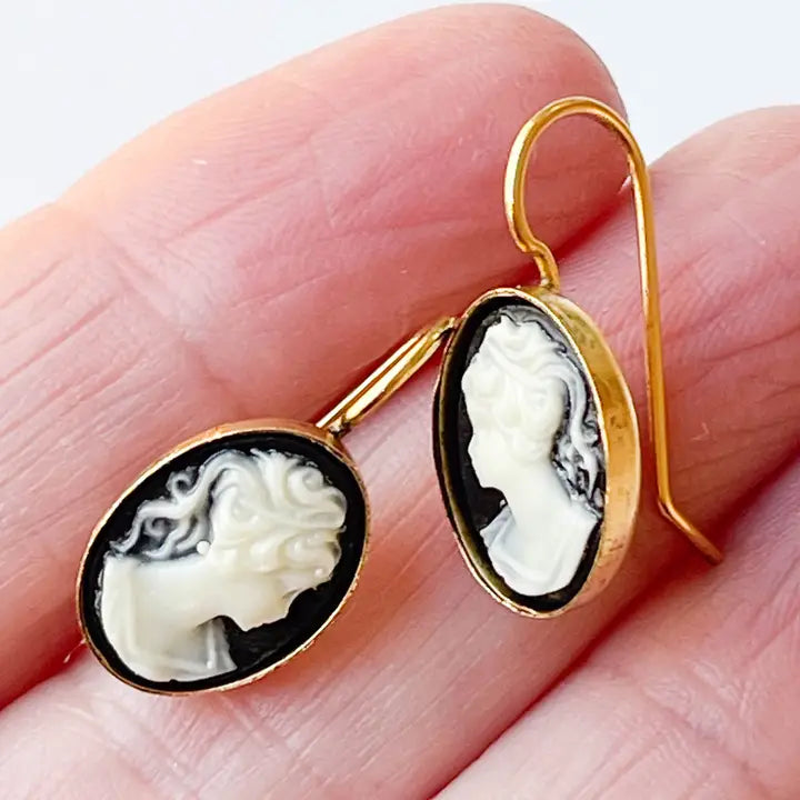 Small Black Cameo Earrings