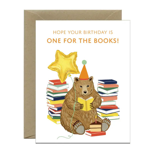 Reading Bear with Books and Cake Birthday Card