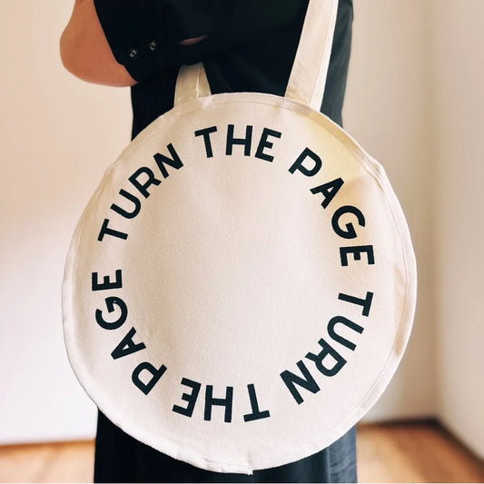 Turn the Page Circle Tote, Canvas Tote Bag