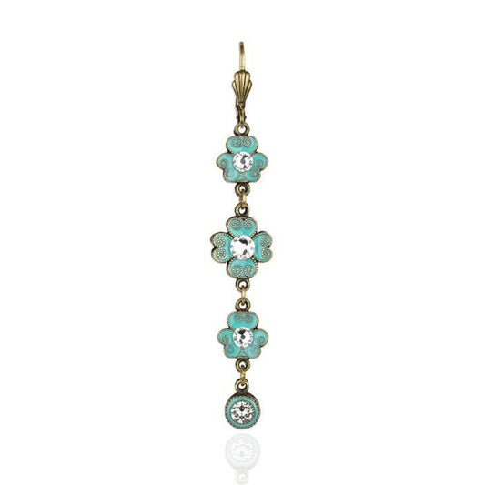 Turquoise Enameled Flower Garland Dangle Crystal Earring