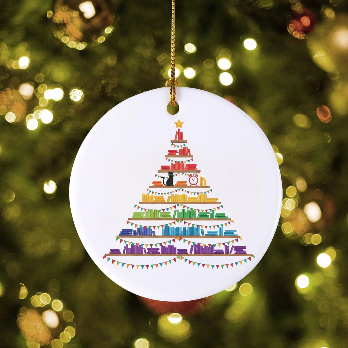 Ceramic Rainbow Books Christmas Tree Ornament