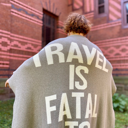 “Travel is Fatal to Prejudice” Throw Blanket